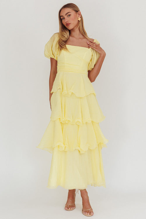 Giavana Puff Sleeve Layered Maxi Dress Lemon