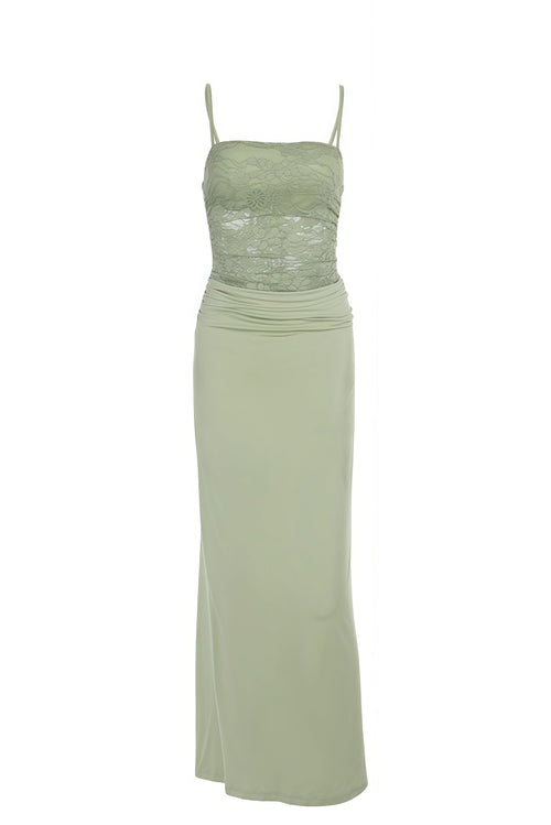 Sage Green Straps Fitted Long Dress