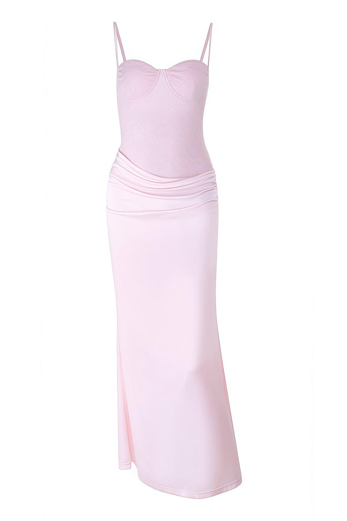 Pink Straps Ruched Fitted Long Dress