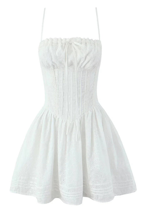 White Spaghetti Strap Bow Lace Party Skirt