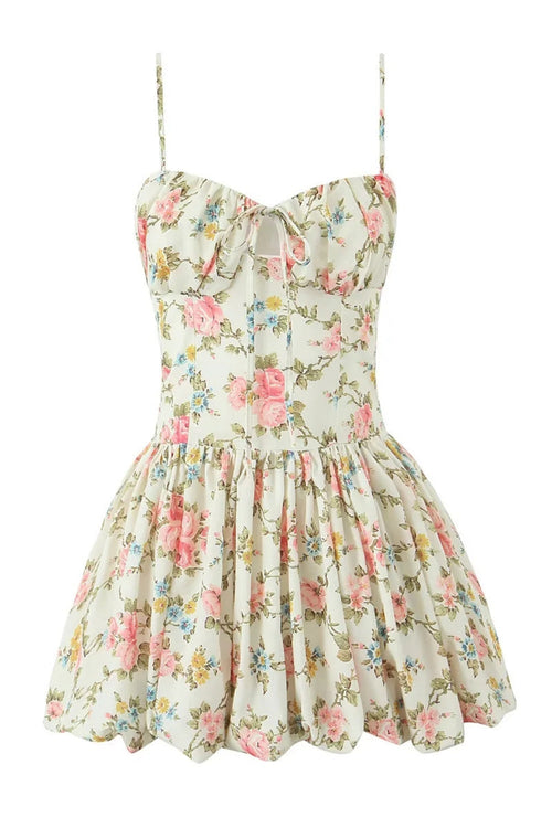 Spaghetti Strap Floral Bow Short Skirt