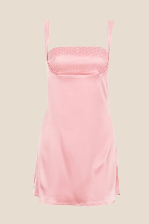 Straps Pink Satin Short Party Dress