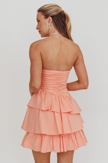 Destini Strapless Layered Frill Mini Dress Blush