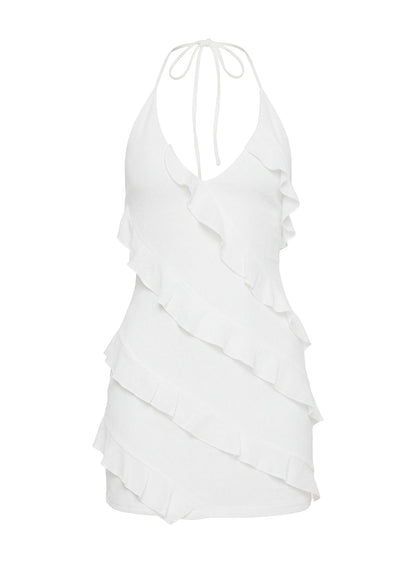 Marinna Halter Ruffle Mini Dress White