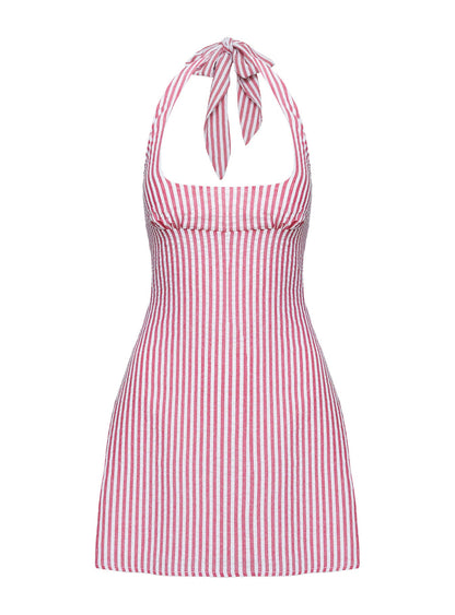 Kalico Halter Mini Dress Red / White Stripe