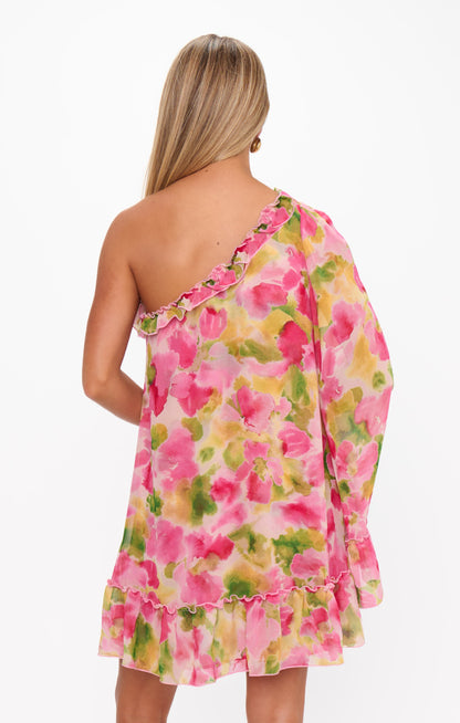 Wonder Mini Dress ~ Watercolor Floral Chiffon