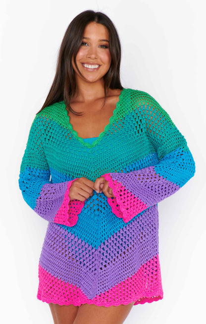 Paula V Neck Pullover ~ Chevron Stripe Crochet