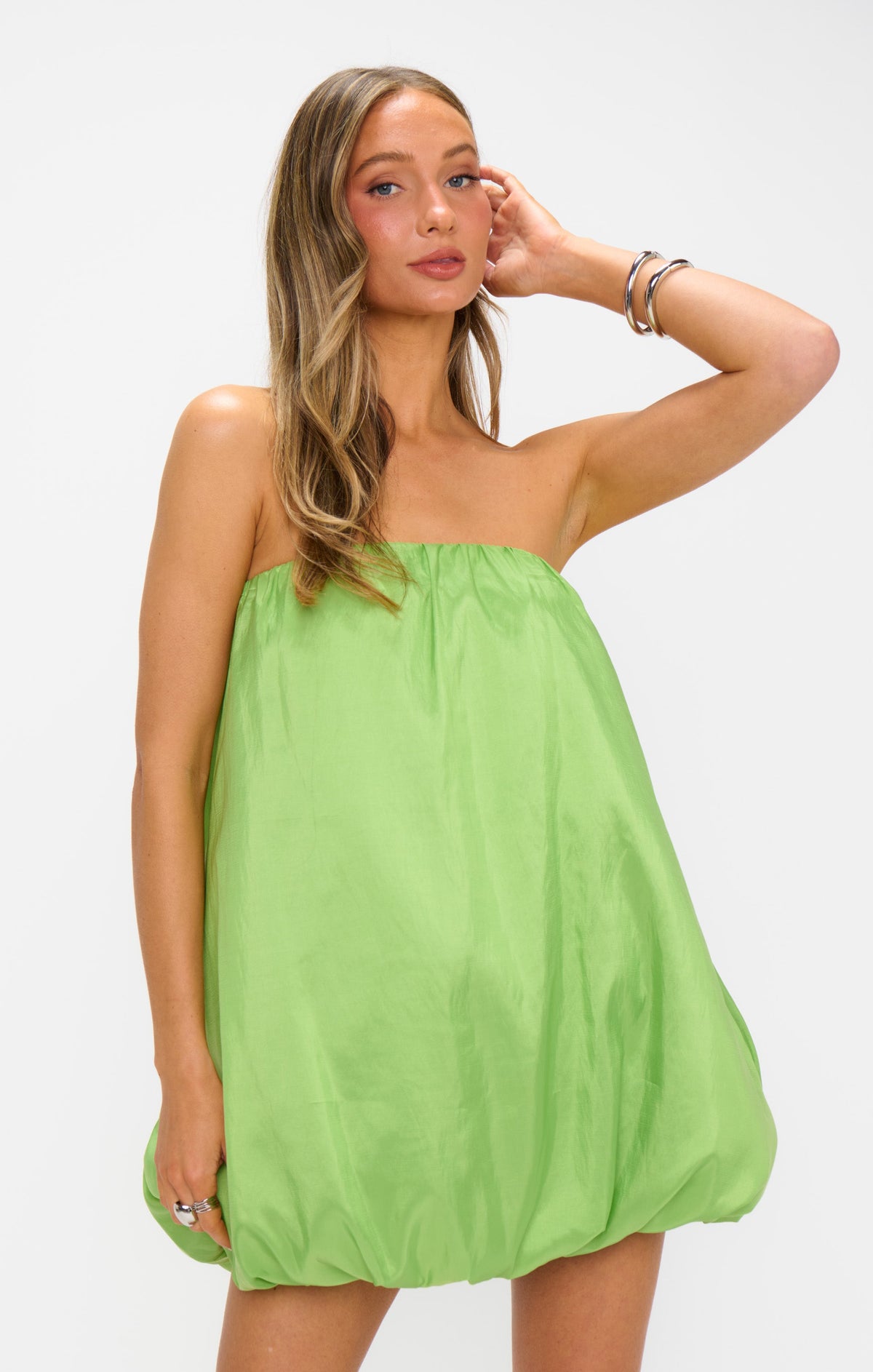 Beverly Bubble Dress ~ Key Lime Light Taffeta