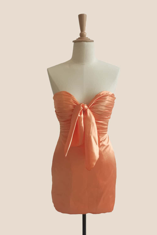 Strapless Orange Tie Front Short Dress