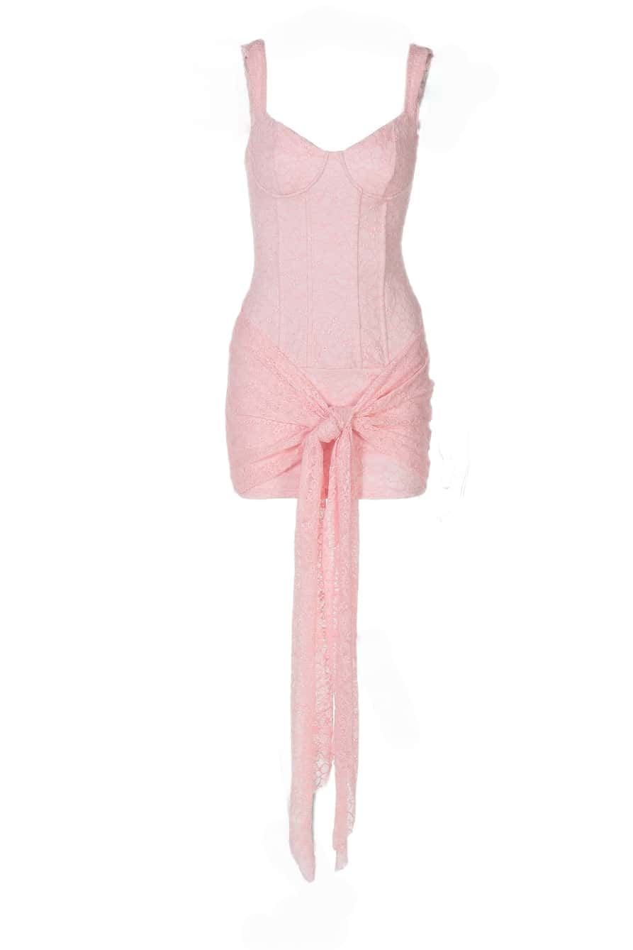 V-neck Pink Lace Bodycon Short Dress