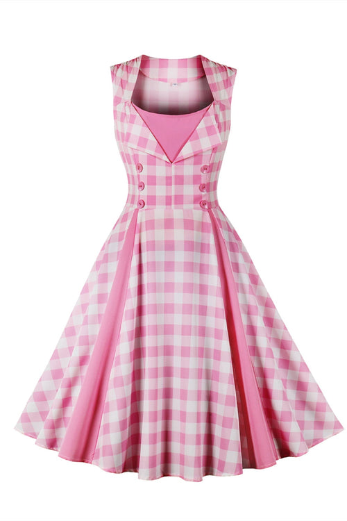 Sleeveless Pink Plaid Barbie Swing Dress