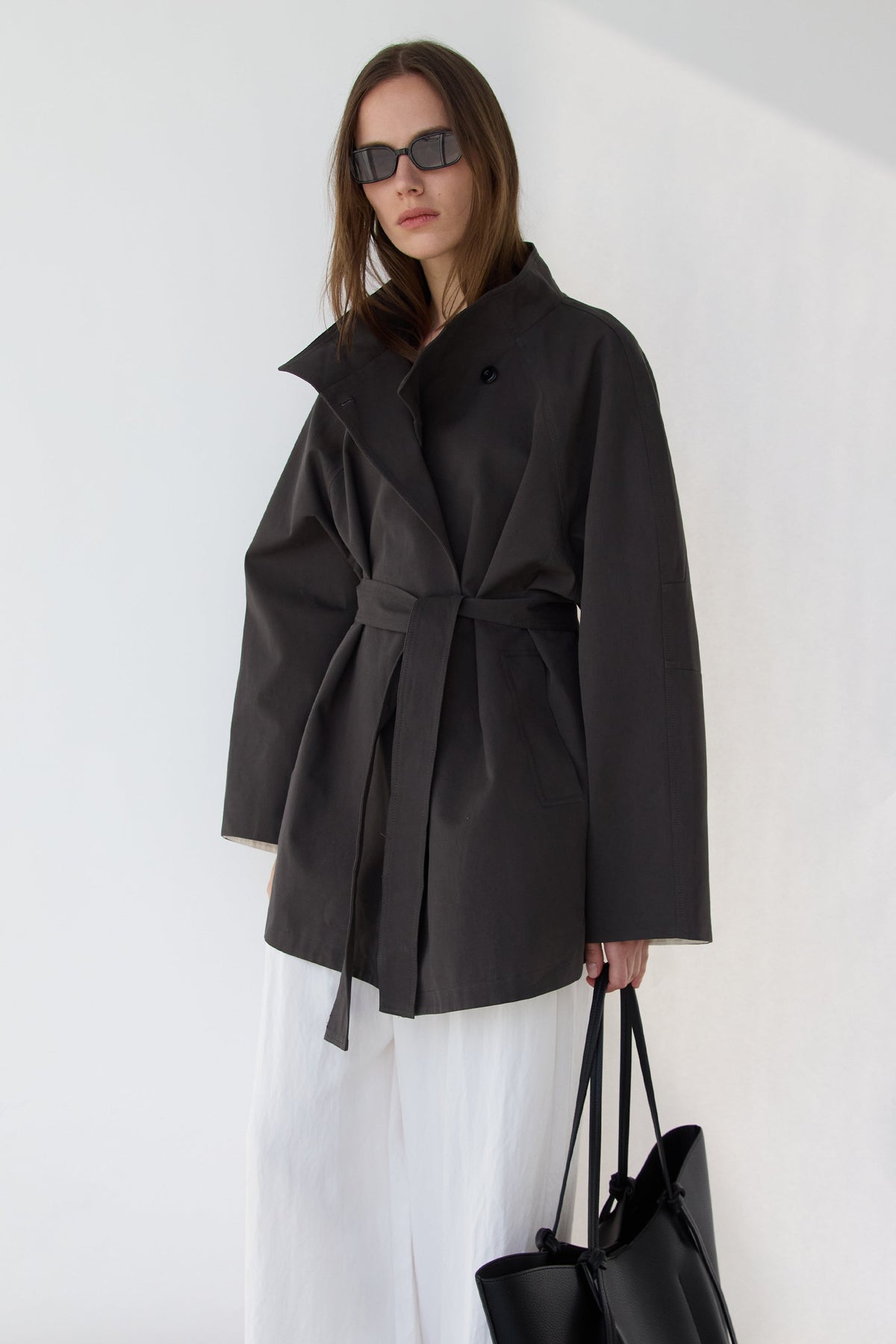BELTED FUNNEL NECK JACKET