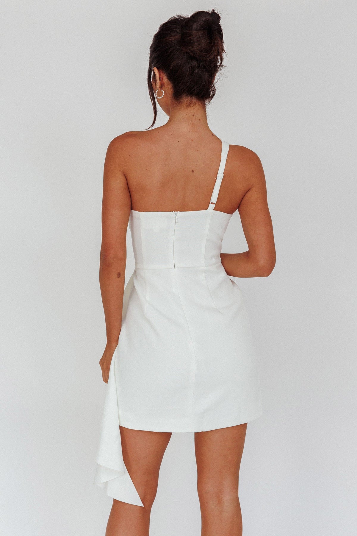 Lilleth One Shoulder Frill Feature Mini Dress White