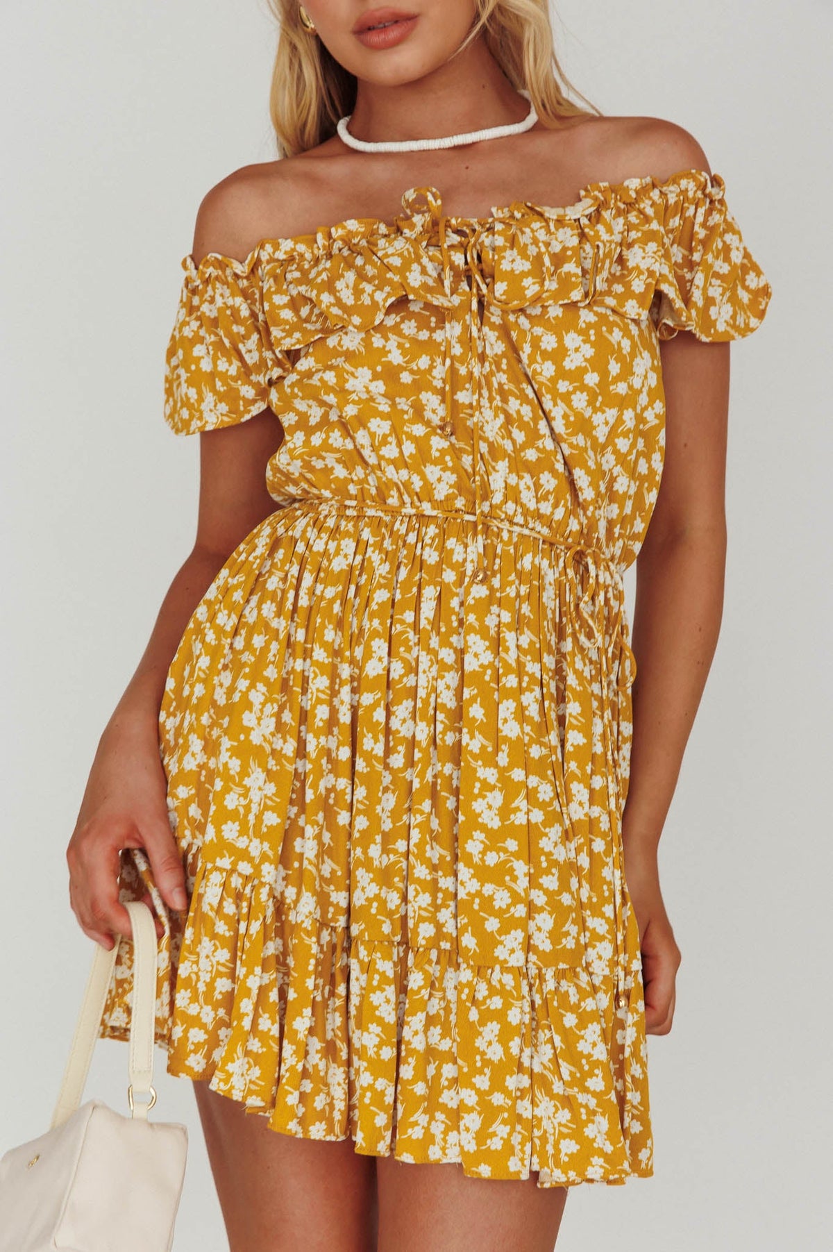 Andie Off-Shoulder Frill Dress Floral Yellow