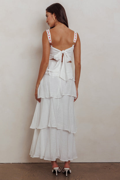 Provence Bloom Tiered Ruffle Maxi Dress Off White