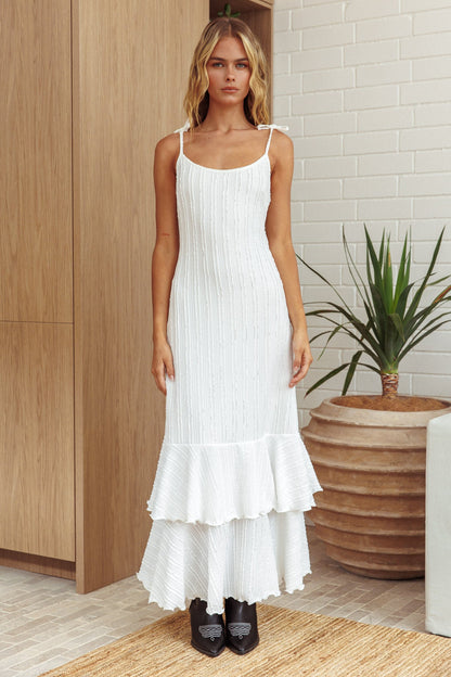 Manhattan Summer Tied Shoulder Ruffle Maxi Dress White