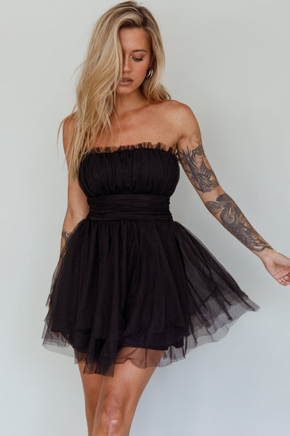 Fayette Strapless Mesh Mini Dress Black