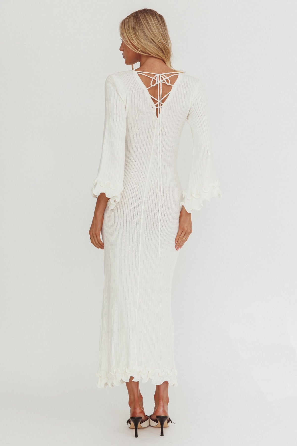 Wrenna Bell Sleeve Knit Maxi Dress White