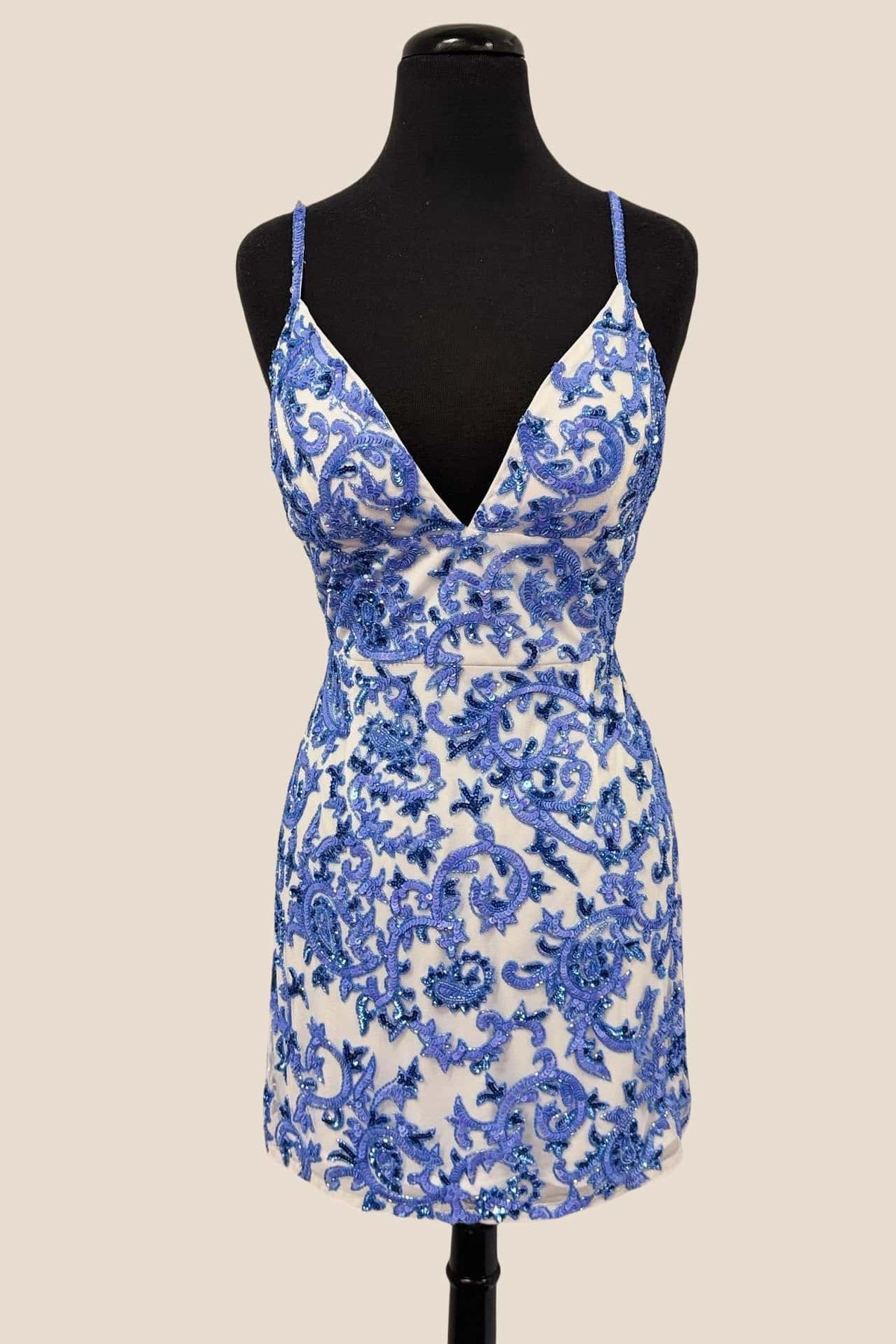 V-neck Periwinkle Sequin Bodycon Short Dress