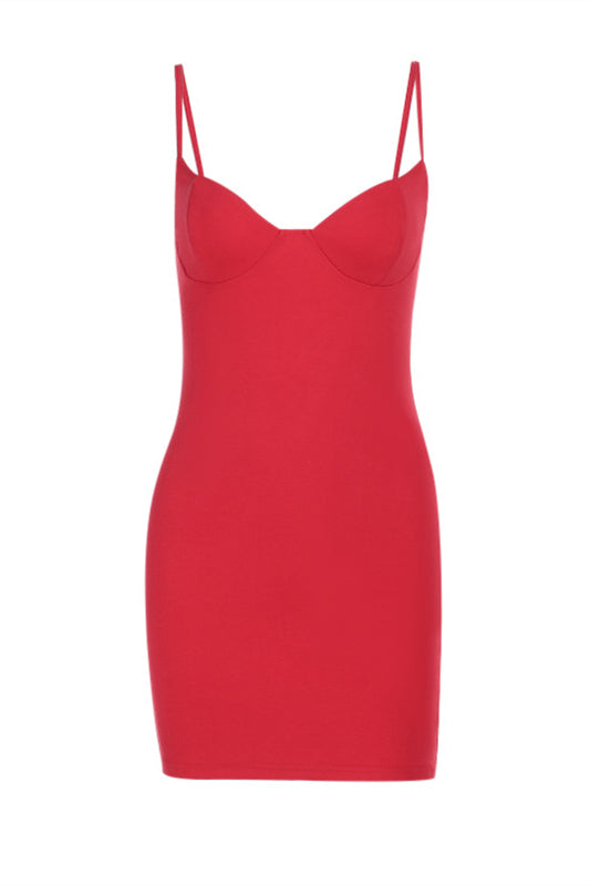 Straps Red High Waist Bodycon Short Dress