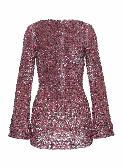 Vinelle Long Sleeve Mini Dress Dusty Pink