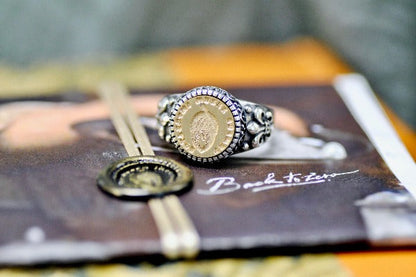 Acorn Latin Motto Fleur De Lis Signet Ring - Backtozero B20 - 12f, 12mm, 12mm ring, 925 Silver, accessory, acorn, Fleur de Lis, him, Intaglio, Intaglio ring, jewelry, latin, latin motto, Message, patience, ring, seal, seal ring, signet, size 10, size 11, size 8, size 9, time, wax seal, wax seal stamp