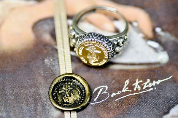 Anchor Latin Motto Fleur De Lis Signet Ring - Backtozero B20 - 12f, 12mm, 12mm ring, 925 Silver, accessory, Anchor, Fleur de Lis, him, Intaglio, Intaglio ring, jewelry, knowledge, latin, latin motto, Message, Nautical, ring, seal, seal ring, signet, size 10, size 11, size 8, size 9, wax seal, wax seal stamp