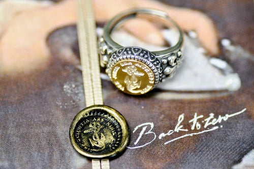 Anchor Latin Motto Fleur De Lis Signet Ring - Backtozero B20 - 12f, 12mm, 12mm ring, 925 Silver, accessory, Anchor, Fleur de Lis, him, Intaglio, Intaglio ring, jewelry, knowledge, latin, latin motto, Message, Nautical, ring, seal, seal ring, signet, size 10, size 11, size 8, size 9, wax seal, wax seal stamp