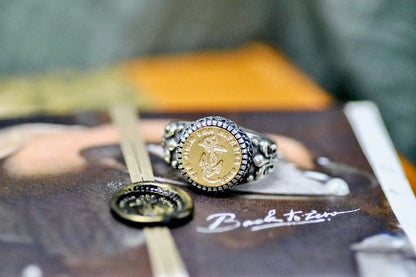 Anchor Latin Motto Fleur De Lis Signet Ring - Backtozero B20 - 12f, 12mm, 12mm ring, 925 Silver, accessory, Anchor, Fleur de Lis, him, Intaglio, Intaglio ring, jewelry, knowledge, latin, latin motto, Message, Nautical, ring, seal, seal ring, signet, size 10, size 11, size 8, size 9, wax seal, wax seal stamp