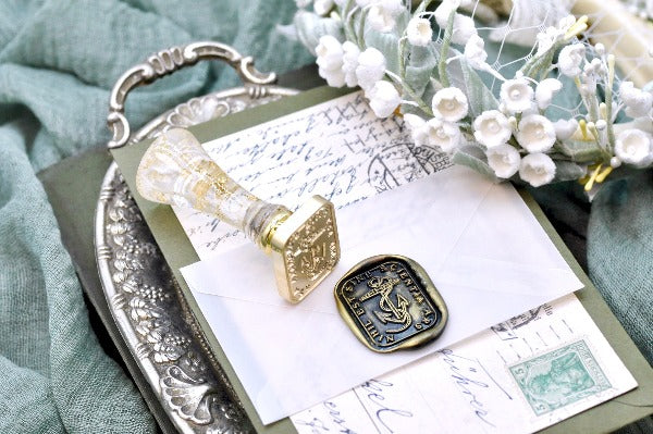 Anchor Latin Motto Wax Seal Stamp - Backtozero B20 - antique, knowledge, latin, latin motto, Message, Nautical, Retro, rounded rectangle, Signature, signaturehandle