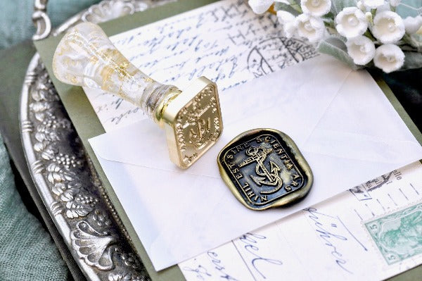 Anchor Latin Motto Wax Seal Stamp - Backtozero B20 - antique, knowledge, latin, latin motto, Message, Nautical, Retro, rounded rectangle, Signature, signaturehandle