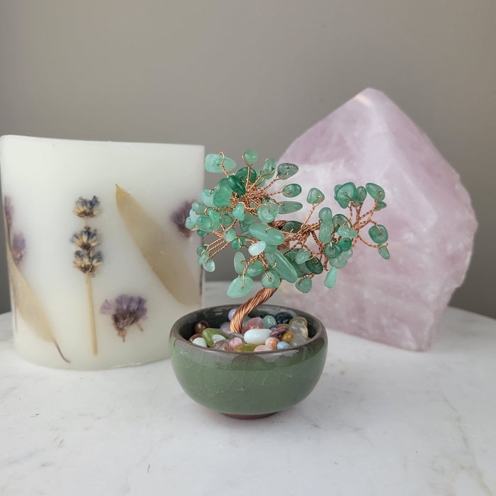 Aventurine Gemstone Tree in Ceramic Bowl