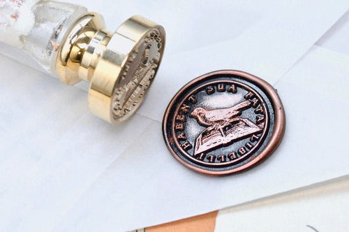 Bird & Book Latin Motto Wax Seal Stamp | S - Backtozero B20 - antique, determination, knowledge, latin, latin motto, Message, Retro, Signature, signaturehandle, wisdom