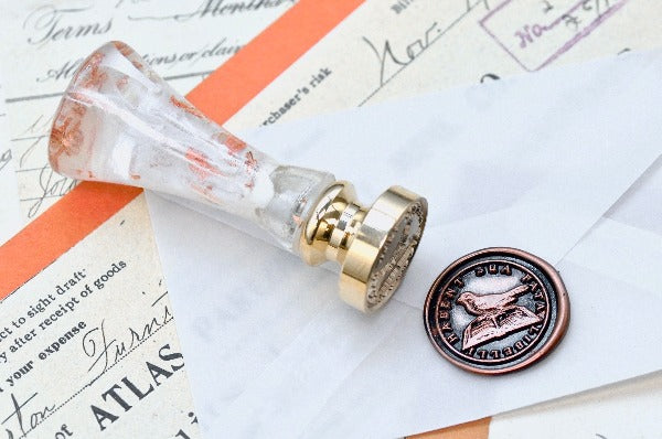 Bird & Book Latin Motto Wax Seal Stamp | S - Backtozero B20 - antique, determination, knowledge, latin, latin motto, Message, Retro, Signature, signaturehandle, wisdom