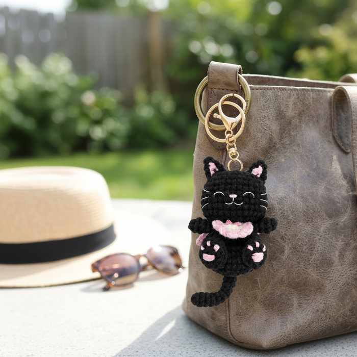 Black Cat Crochet Keychain