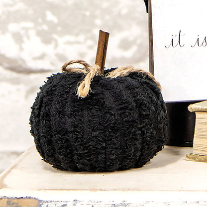 Black Chenille 3" Stuffed Pumpkin