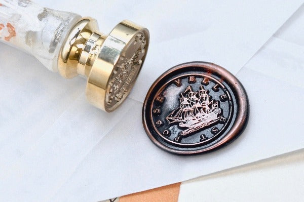 Boat Latin Motto Wax Seal Stamp | S - Backtozero B20 - antique, determination, latin, latin motto, Message, motivation, never give up, Retro, Signature, signaturehandle