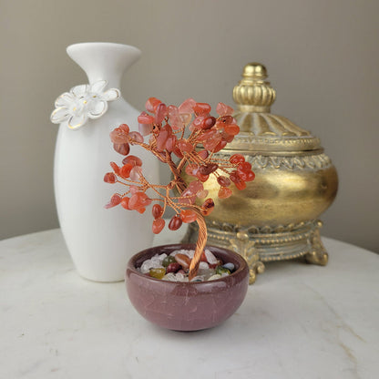 Carnelian Gemstone Tree in Ceramic Bowl
