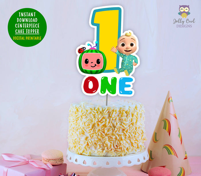 Cocomelon Birthday Party - Digital Printable Cake Centerpiece or Topper for AGE 1 - Jolly Owl Designs