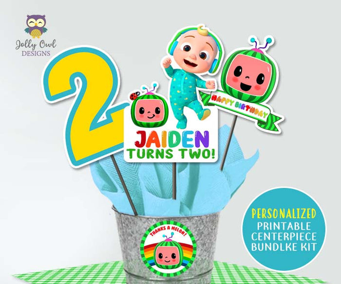 Cocomelon Birthday Party - Digital Printable Personalized Centerpieces Bundle Kit - Jolly Owl Designs