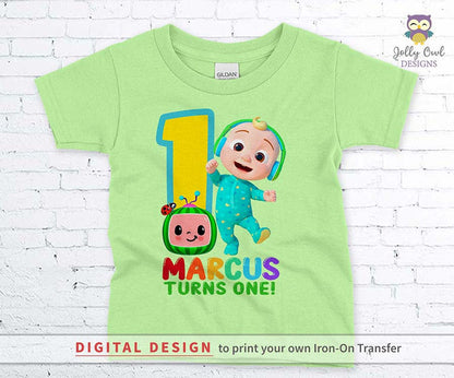 Cocomelon Birthday T-Shirt Design - Digital Design for Iron On Transfer - Personalized For Age One - Jolly Owl Designs