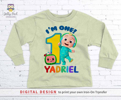 Cocomelon Birthday T-Shirt Design - Digital Design for Iron On Transfer - Personalized - Age One - Jolly Owl Designs