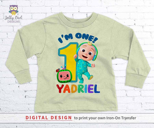 Cocomelon Birthday T-Shirt Design - Digital Design for Iron On Transfer - Personalized - Age One - Jolly Owl Designs