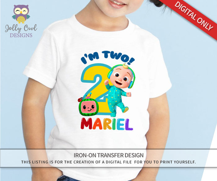 Cocomelon Birthday T-Shirt Design - Digital Design for Iron On Transfer - Personalized Age Two - Jolly Owl Designs
