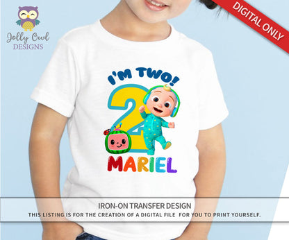 Cocomelon Birthday T-Shirt Design - Digital Design for Iron On Transfer - Personalized Age Two - Jolly Owl Designs