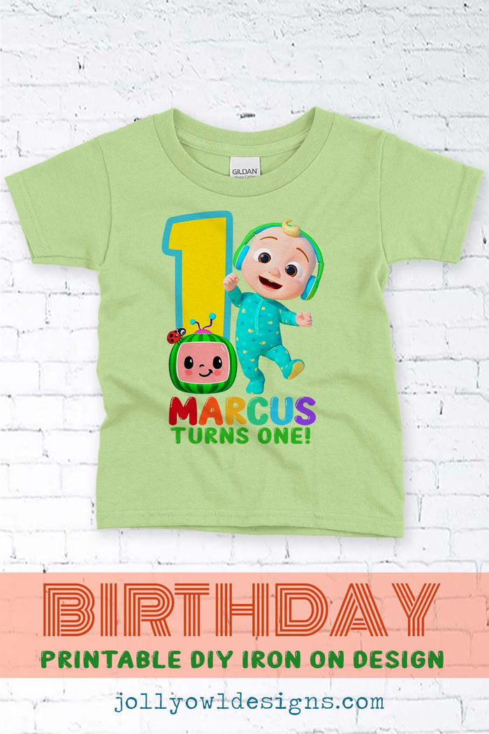 Cocomelon Birthday T-Shirt Design - Digital Design for Iron On Transfer - Personalized For Age One - Jolly Owl Designs