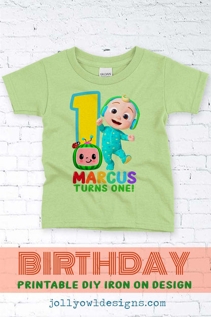 Cocomelon Birthday T-Shirt Design - Digital Design for Iron On Transfer - Personalized For Age One - Jolly Owl Designs