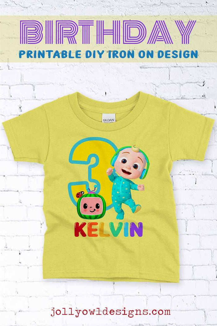 Cocomelon Birthday T-Shirt Design - Digital Design for Iron On Transfer - Personalized For Age Three