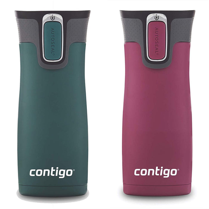 Contigo AUTOSEAL West Loop Vaccuum-Insulated Stainless Steel Travel Mug, 16 oz, Stainless Steel/Monaco Blue, 2-Pack