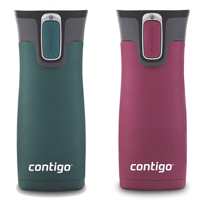 Contigo AUTOSEAL West Loop Vaccuum-Insulated Stainless Steel Travel Mug, 16 oz, Stainless Steel/Monaco Blue, 2-Pack